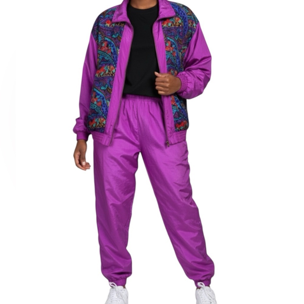 Bocoo Vintage Retro Purple Tracksuit Full Zip Windbreaker Jacket & Pants Medium